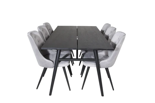 Sleek Extentiontable Black Brushed - 195*95+Velvet Deluxe Dining Chair - Light Grey / Black_6
