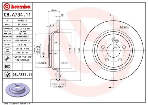 Stabdžių diskas BREMBO 08.A734.11
