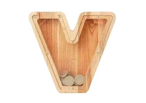 Didelė medinė taupyklė raidė „V“ (34 cm)