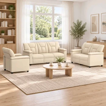 Sofa Sofos komplektas 3 vnt. Kreminė Dirbtinė oda
