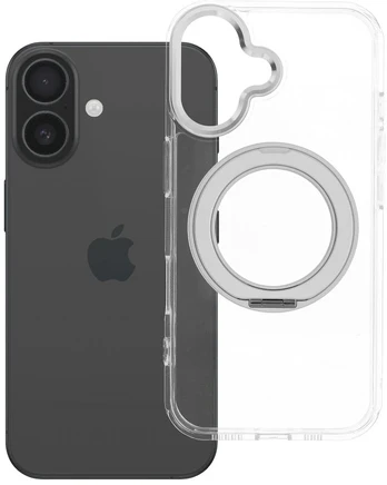Dėklas Oem Case for iPhone 16 Frame Circle Stand compatible with MagSafe transparent