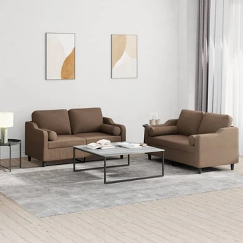 Sofa Sofos komplektas su pagalvėmis, 2 dalių, rudas, audinys