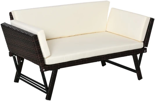 Aosom 2 vietų sodo sofa iš poliratano, ruda, 129 x 63 x 67 cm