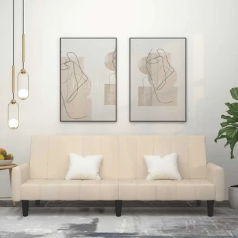 Dvivietė sofa-lova, kreminės spalvos, aksomas