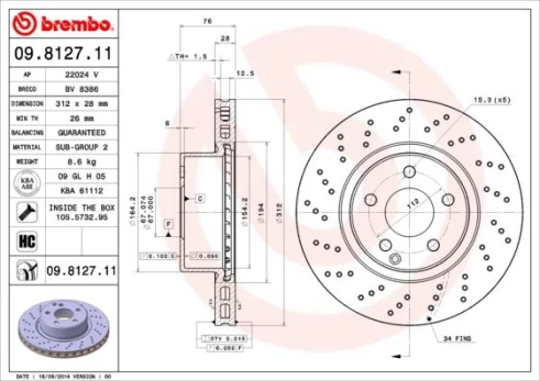 Stabdžių diskas BREMBO 09.8127.11