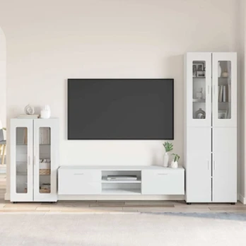 TV spintelių komplektas su stalčių Balta Apdirbta mediena