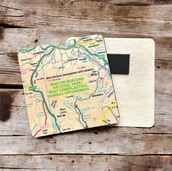 OS Map Wooden Square Magnet - Brecon Beacons National Park