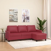 Trivietė sofa su pakoja, raudonojo vyno, 180cm, dirbtinė oda kaina