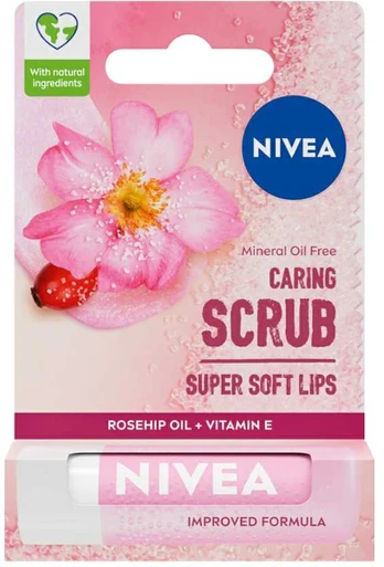 Nivea Caring Scrub Super Soft Lips rūpestinga lūpų šveitimo lazdelė Wild Rose 4,8g