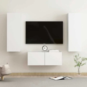 TV staliukas Televizoriaus spintelių komplektas, 3 dalių, baltas, MDP