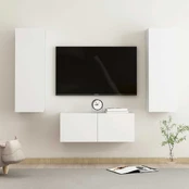 TV staliukas Televizoriaus spintelių komplektas, 3 dalių, baltas, MDP kaina