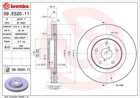 Stabdžių diskas BREMBO 09.E520.11