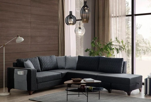 Kampinė sofa-lova Loft, antracito spalvos