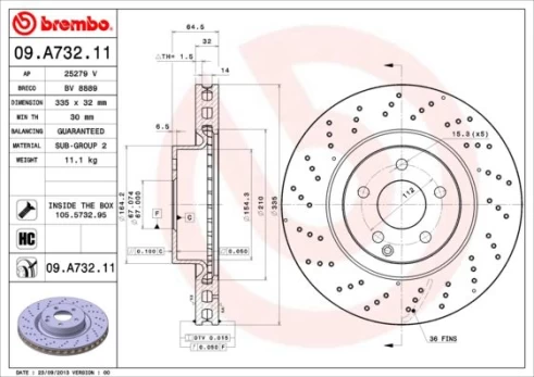 Stabdžių diskas BREMBO 09.A732.11
