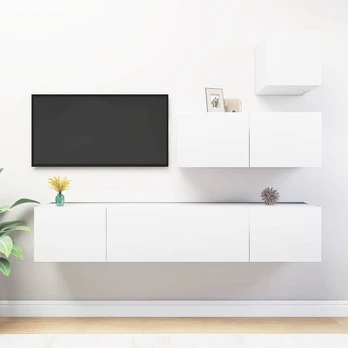 TV staliukas Televizoriaus spintelių komplektas, 4 dalių, baltas, MDP