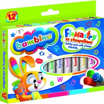 Flomasteriai su antspaudais BAMBINO, 12 spalvų