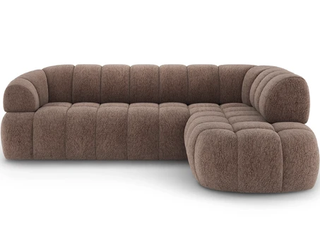 Tontano corner sofa with sleeping function and electrically extendable seat, brown chenille, right-hand, Modern, Brown