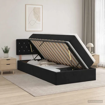 LED saugojimo lova su čiužiniu Juoda 100 x 200 cm Aksomas