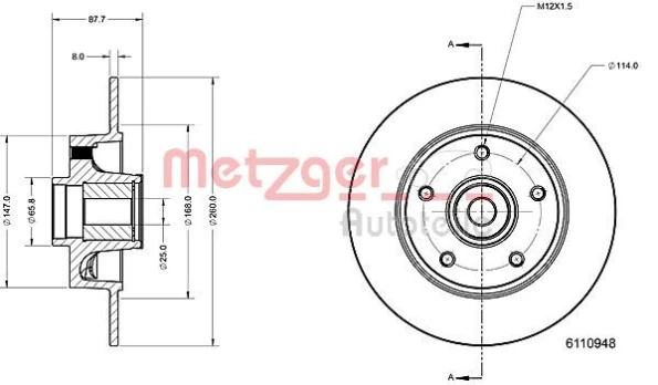 Stabdžių diskas METZGER 6110948
