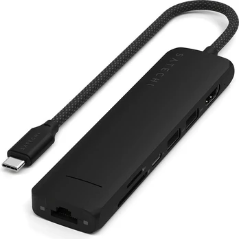 Satechi 7-in-1 USB-C Slim Multiport Adapteris with Ethernet - Juodas