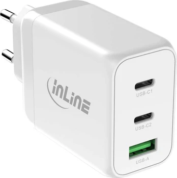 Axagon „InLine®“ USB PD maitinimo šaltinis, GaN įkroviklis, 3 prievadų, dvigubas USB-C+USB-A, 65 W, baltas