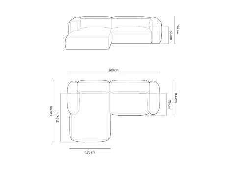 Boucle Modular Left Corner Sofa, "Martina", 2 Seats, 280x176x75, Cappuccino