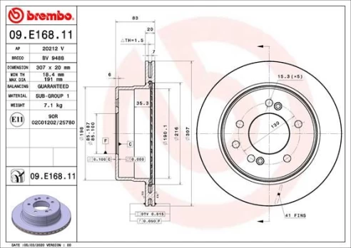 Stabdžių diskas BREMBO 09.E168.11