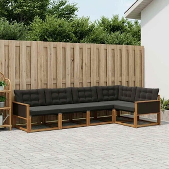 Lauko sofos komplektas su pagalve 5 pcs Natūrali ir juoda