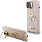 Dėklas Guess PU Grained 4G Logo Stand Camera Frame Case for iPhone 15 Rožinė