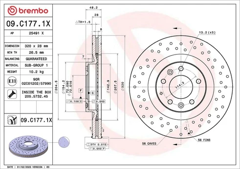 Stabdžių diskas BREMBO 09.C177.1X