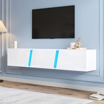 TV spintelė, 180x35x30 cm, LED, 3 durelės, baltas