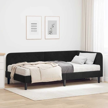 Kampinė lovos konstrukcija Juoda 90 x 200 cm Aksomas