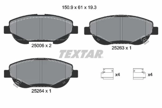 Stabdžių trinkelių rinkinys, diskinis stabdys TEXTAR 2500601