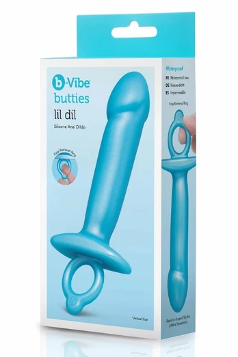 b-Vibe Lil Dil Silicone Intimate Plug with Finger Ring, Black, 15.6 cm