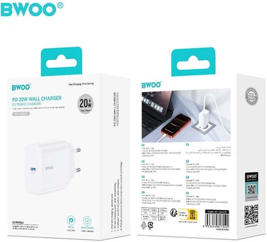 BWOO wall charger CDA233 PD 20W 1x USB-C baltas