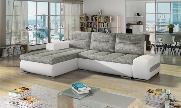 Kampinė sofa Ottavio su patalynės dėže, audinys Berlin 01, Soft 17