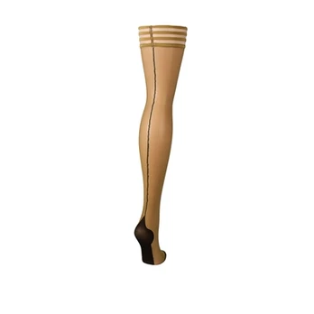 Kix'ies Ruby Thigh-Highs D Nude with Juodas Back Seam & Cuban Heel
