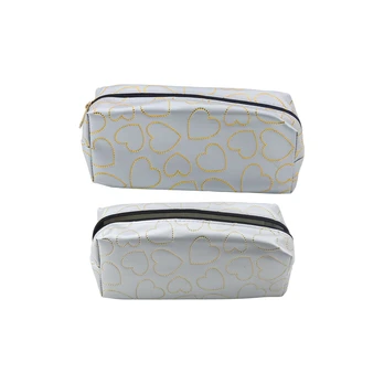 Lean Single-compartment School Office Pieštukas Case Gold Hearts Sidabrinis 20x8 cm