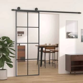 Stumdomos durys, juodos, 76x205cm, esg stiklas ir aliuminis