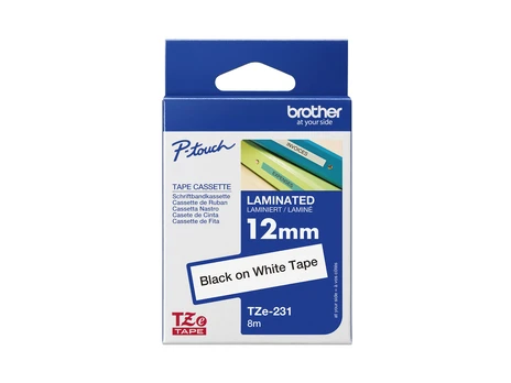 Brother | TZ-231 Laminated Tape | Black on White | TZe | 8 m | 1.2 cm
