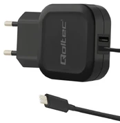 Įkroviklis Qoltec, USB Type C/USB 2.0 Type A/USB Type-C male, juoda, 17 W kaina