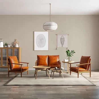 Sofa Sofos komplektas, 3 dalių, rudas, tikra oda ir akacijos masyvas