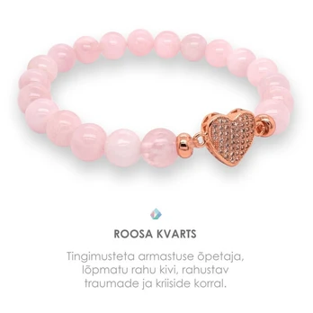 Rožinio kvarco apyrankė su širdele