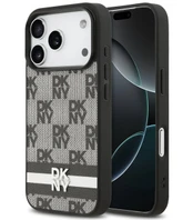 DKNY PU Leather Checkered Pattern and Stripe Case for iPhone 17 Pro Juodas