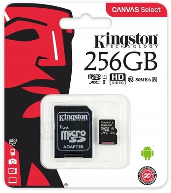 Kingston 256 gb micro sd class 10 atminties kortelė + sd adapteris
