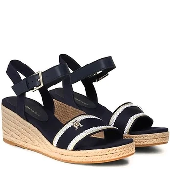 Basutės moterims, Mėlyna, Webbing wedge sandal