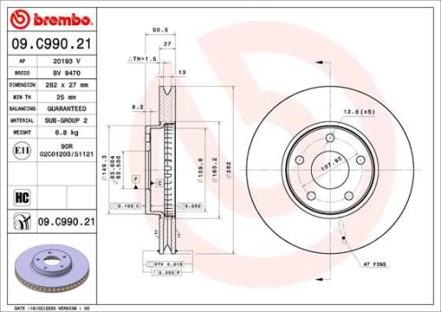 Stabdžių diskas BREMBO 09.C990.21