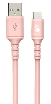 Cable USB - USB C 1 m silicon pink kaina