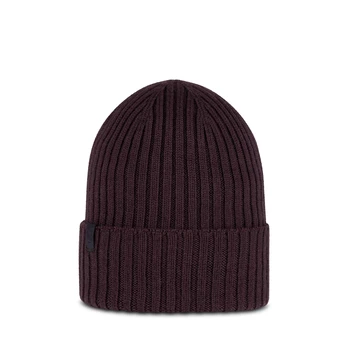Buff Norval Merino Wool Knitted Hat Wine Žieminė kepurė