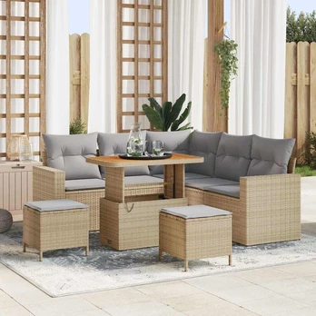 8 dalių sodo sofa su pagalvėlėmis smėlio poliratanas